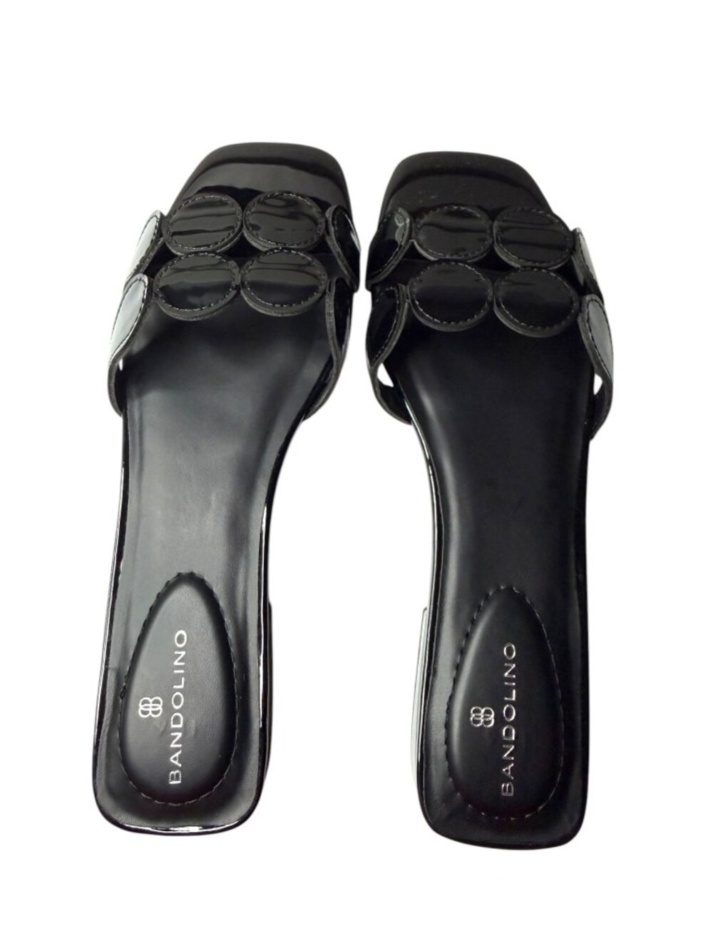 Bandolino Mayla Women's Slide Sandals Size 9 Black Patent Low Block Heel